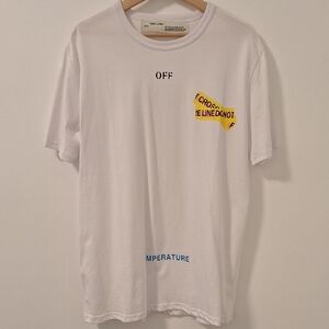 Off-White White Tee with Yellow and Blue Accents